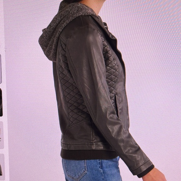 MO-KA Miriam knit hood faux leather jacket. dark gray. Medium. NWOT Stitchfix. - Picture 2 of 4